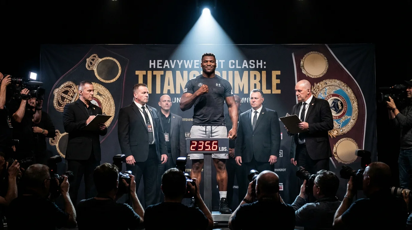 Profiboxer beim Wiegen vor einem Schwergewichts-Titelkampf — Gewichtsklassen im Boxen